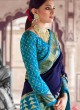 Navy Blue And Turquoise Saree With Patola Print